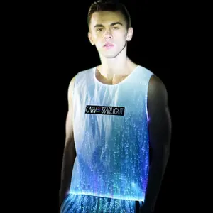 Cool Design Sound Activated Led Light up Party Luminous Custom Fiber Optic Shirts T-shirt Glowing Clothes