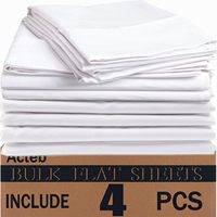 Lot de 4 draps plats jumeaux blancs basiques, doux et respirants, avec ourlets codés par couleur, pour hôtel