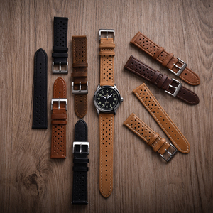JUELONG Bracelet de montre rallye en cuir véritable 20mm 22mm Vintage Crazy Horse Bracelets de montre noirs en cuir avec dégagement rapide - Product Image 1