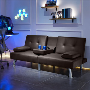 Salon Fantaisie Faux Cuir Futon Canapé-lit Convertible Canapé-lit avec Pieds en Métal Chromé - Product Image 2