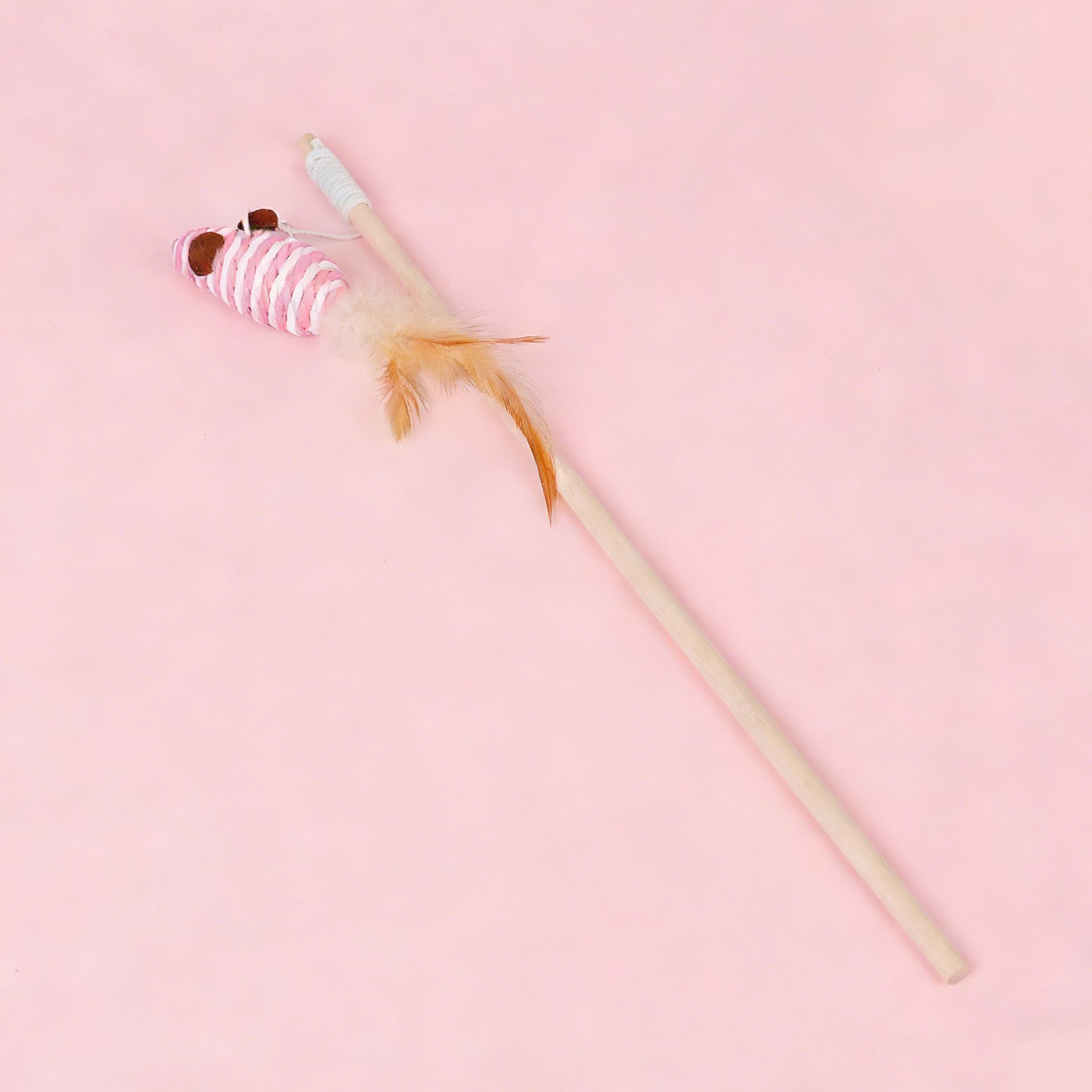 Jouet pour chat en bois - Souris rose et blanche