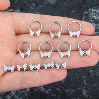 Perhiasan Tubuh Titanium ASTM F136 Piercing Labret Berulir Internal Zirkon Campuran Warna, Cincin Hidung, Cincin Bibir, Anting