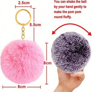Furry Puff Ball Faux Rabbit Pink Pom Pom Carabiner Keychain 8cm Diameter Plush & Zinc Alloy for Women and Girls - Product Image 3