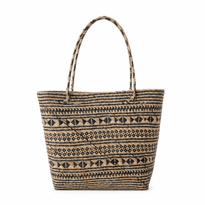 Eco-friendly <b>Straw</b> Tote <b>Bag</b> Geometric Woven Pattern Bohemian Style Open Top Shopping <b>Bag</b> All Seasons Use - Product Image 5