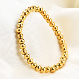 European American Style Stainless Steel 6Mm <b>Gold</b> Round <b>Bead</b> Elastic <b>Bracelet</b> For Women Gift Jewelry - Product Image 5