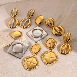Geometric Stainless Steel Drop Earrings Gold Silver Color Block Party Statement Earrings Titanium Steel Ear Posts - Product Image 2