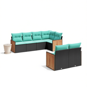 Ensemble de canapés de patio en polyrotin noir avec coussins, 7 places, mobilier d'extérieur, design contemporain, style moderne - Product Image 1