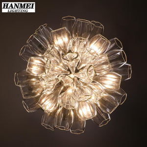 Lámpara Colgante Modernista de Lujo E27, Pantalla de Cristal Rojo Anaranjado Tradicional para Sala de Estar, Vestíbulo de Hotel, Villa, Patio Dorado - Product Image 4