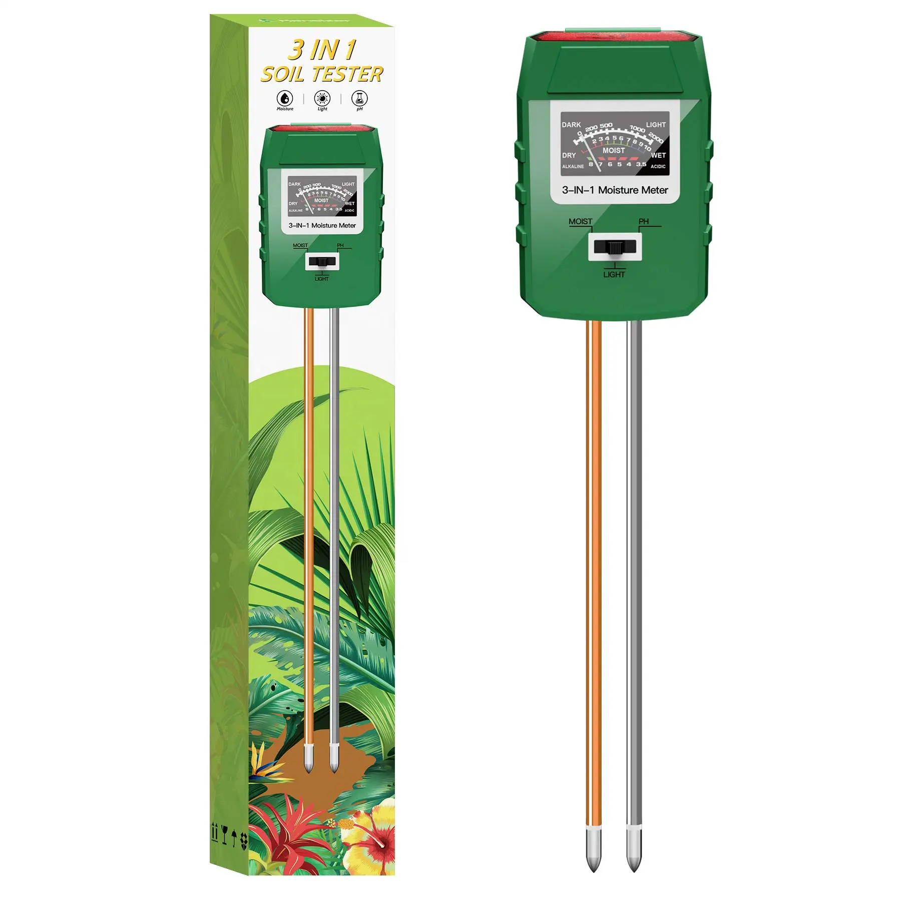 Gartenarbeit 3-in-1-Bodenfeuchtigkeits-/Licht-/pH-Meter-Tester für Lawn Farm Test Kit Tool
