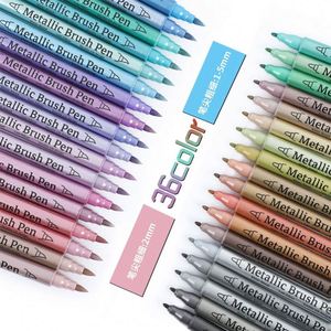 Wholesale Dual Tip Metallic <b>Brush</b> Pen Glitter Graffiti 24 Color Acrylic Art Marker for Paper Card Stone Glass Ceramic Drawing - Product Image 5
