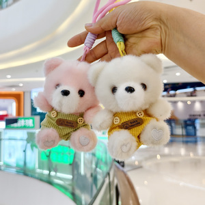 Pingente de Urso de Pelúcia com Pele Sintética de Vison e Roupa com Suspensórios, Decoração Fofa para Bolsa, Mochila, Acessório de Moda Diário e Ornamento - Product Image 3