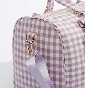 全新设计师大容量带隔层格子可折叠女式棉褶边行李袋 - Product Image 5