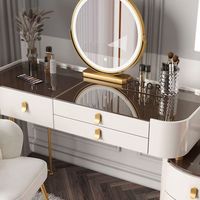 Meja Rias Mewah Modern Lampu LED Terlaris Kapasitas Penyimpanan Besar Kabinet Kamar Tidur Kursi Meja Rias Kayu Cantik