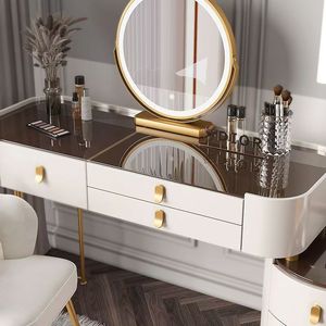 Coiffeuse de luxe moderne avec éclairage LED, grande capacité de rangement, chaise et <span class=keywords><strong>commode</strong></span> de chambre en bois magnifique – Offre spéciale - Product Image 5