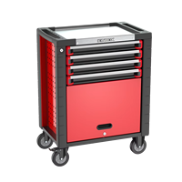 Chariot d'atelier KINBOX 01RS3M4 à 4 tiroirs + armoire inférieure, plan de travail en acier inoxydable, chariot à outils roulant noir et rouge