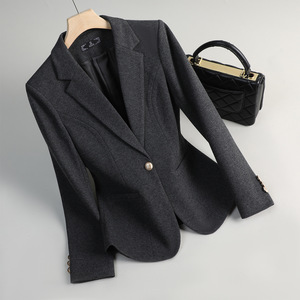 Women's Woolen Blazer Gray Slim Fit Anti-Wrinkle Autumn Winter Jacket With Pocket Feature - Product Image 1