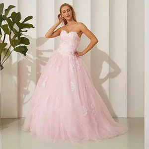 Strapless Sweetheart Ball Gown Evening Dress Chiffon Pink Empire Waistline For Women Formal Party Dress - Product Image 2