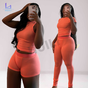 Set da <span class=keywords><strong>donna</strong></span> Loungewear personalizzato comodi <span class=keywords><strong>Leggings</strong></span> canottiera in <span class=keywords><strong>cotone</strong></span> a coste da salotto da <span class=keywords><strong>donna</strong></span> set Shorts estivi a due pezzi - Product Image 6