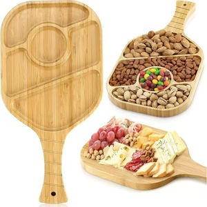 Bandeja de Bambú en Forma de Pipa con Asas, Dividida para Servir Bocadillos, Frutos Secos, Quesos y Charcutería, Color Madera Natural - Product Image 2