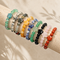 Bracelet extensible en perles de cristal naturel en gros avec perle fleurie en pierre précieuse sculptée, quartz rose, aventurine verte, obsidienne en vrac