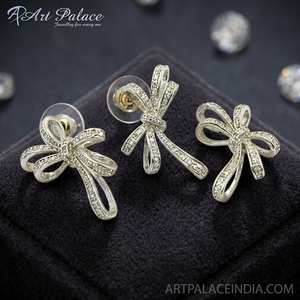 Art Palace Silver Plated Bowknot Earrings Crystal Rhinestones Women's Fashion <b>Jewelry</b> Set Including Necklace Ring Wedding - Product Image 3