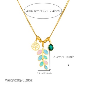 Fashionable Colorful Leaf Pendant Stainless Steel Gold Plated <b>Necklace</b> With <b>Tree</b> Of Life Charm Gift Jewelry - Product Image 4