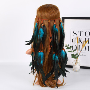 Serre-tête bohème à plumes, <span class=keywords><strong>coiffe</strong></span> hippie, accessoire de tête style gypsy indien, accessoires de cheveux bohèmes pour femmes - Product Image 1