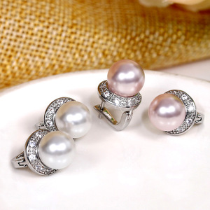 Pendientes de Clip con Perlas de Agua Dulce Blancas E937, Corte Brillante Redondo, Engaste de Bisel, Joyería de Boda para Mujer - Product Image 1