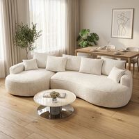 Canapé d'angle luxueux et moderne à dossier incurvé, avec revêtement en chenille, mousse à mémoire de forme et design sans armature pour salon