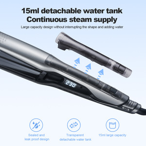 Plancha de vapor para el cabello con tanque de agua desmontable de 15 ml y pantalla de temperatura para uso en cabello seco y mojado - Product Image 3