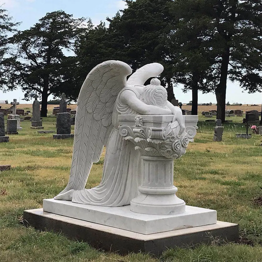 Customized marble tombstone factory direct supply child tombstones white marble weeping angel headstone