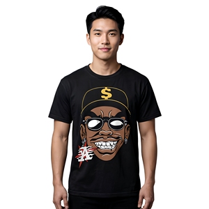 เสื้อยืดผู้ชายสีดำพิมพ์ลายการ์ตูน แขนสั้น คอกลม สไตล์สตรีท ทรงปกติ ผ้าฝ้ายเจอร์ซีย์ถัก 100% โลโก้ด้านหน้า - Product Image 1