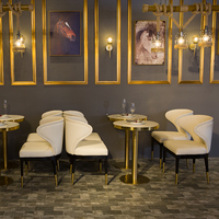 Pizza Internet boutique livre bar Dessert boutique bar eau café hôtel or table en acier inoxydable et chaises blanches