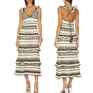 <span class=keywords><strong>Robe</strong></span> <span class=keywords><strong>mi</strong></span>-<span class=keywords><strong>longue</strong></span> de haute qualité pour femmes Style moulant de couleur unie avec tricot à volants décontracté Maxi longueur tissé pour l'été - Product Image 1