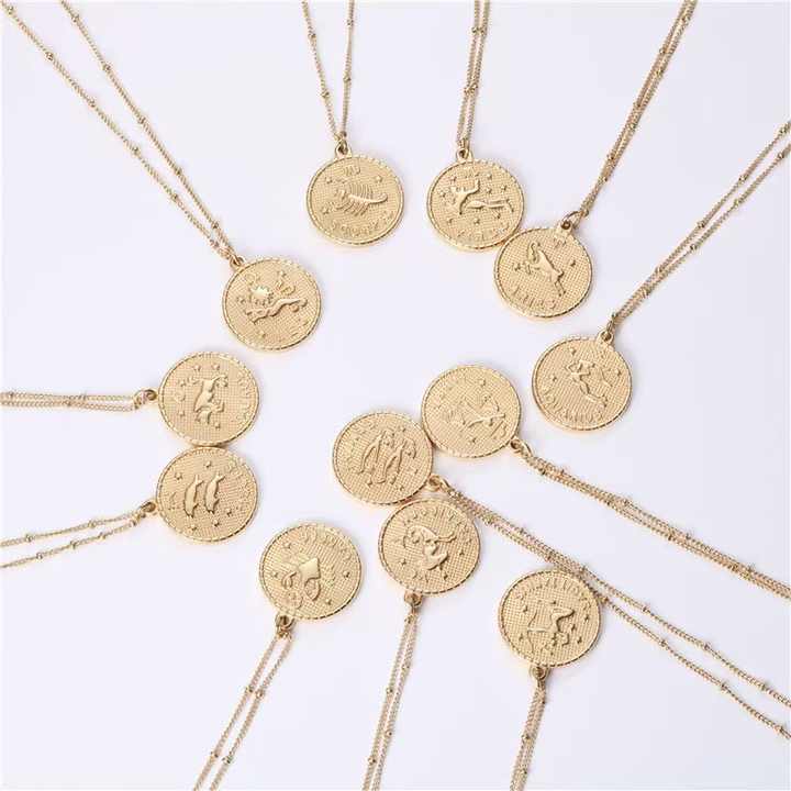 Round Coin 12 Constellation Zircon Necklace main image 0