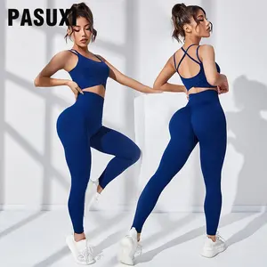 PASUXI Setelan Olahraga Wanita, Set Fitness Legging Pinggang Tinggi, Bra Olahraga Lari Mulus