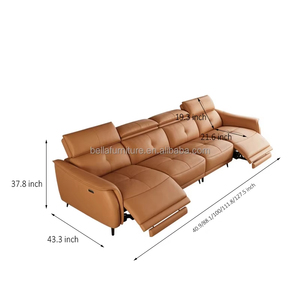 Sofá reclinable eléctrico sencillo y moderno con reposacabezas ajustable Tapicería de cuero genuino y marco de madera Capacidad para tres personas - Product Image 6