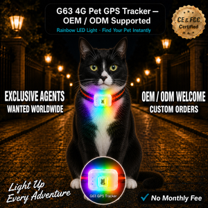 Rastreador GPS para Gatos OEM G63 4G, Resistente al Agua, Rastreador GPS para Perros, Monitoreo de Actividad, Luces LED de Colores, Se Busca Agente Exclusivo a Largo Plazo - Product Image 1