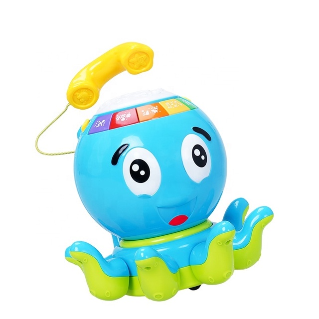 2024 FiveStar New Arrival Educational Toys for Kids Flashing Hand Drum Play Phone Call Octopus Crawling Musical Plastic Toy
