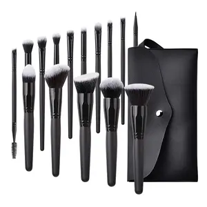 Wholesale makeup brush kit make up brushes 15pcs black professional high quality makeup brush set with bag