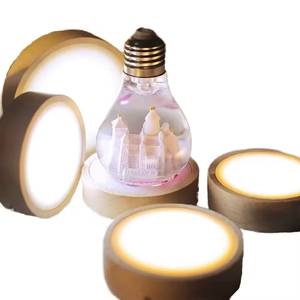 Solid Wood Led Small Night <b>Light</b> Luminous Round Wooden Lamp Crystal <b>Light</b> Base - Product Image 2