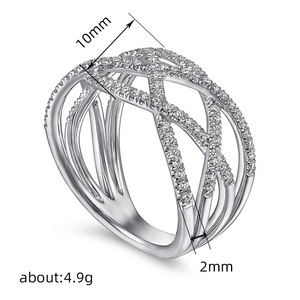 Anello da Cocktail Geometrico Q617 da Donna con Diamanti Micro Pave, Anelli di Moda per Matrimonio con Pietra Rotonda - Product Image 5