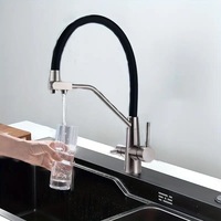 Robinet de cuisine moderne à double poignée 3-en-1 universel avec filtre à eau potable rotatif en silicone, filtre purificateur
