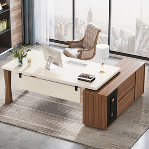 Mesa de oficina Ceo de lujo moderna de madera Mdf de gama alta Modular blanco y nogal <span class=keywords><strong>escritorio</strong></span> para Ejecutivo Comercial y muebles para el hogar - Product Image 2