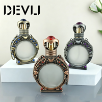 Botol Attar Arab Vintage Mewah Berhias Berlian Imitasi Kaca Buram Kosong untuk Minyak Oud Parfum Dubai Dekoratif Isi Ulang dengan Pompa 100pcs