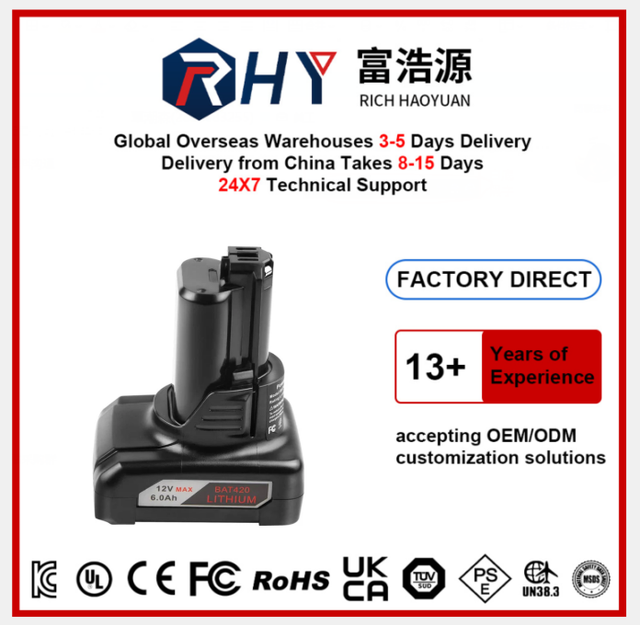 RHY for BOS Power Tool Battery 10.8V 12V Replacement BAT411 BAT412 BAT414 GSR120 LI Cordless Screwdriver Rechargeable Li Ion