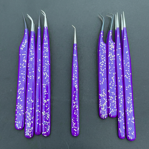 Professional Violet Diamond Grip <b>Lash</b> Tweezers Glitter Finish High Precision Eyelash Extension Tools OEM Bulk <b>Kits</b> - Product Image 1
