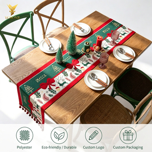 Ychon - Caminos de Mesa Navideños al por Mayor con Borlas, Camino de Mesa Jacquard, Mantel Navideño Personalizado para Mesa de Comedor - Product Image 1