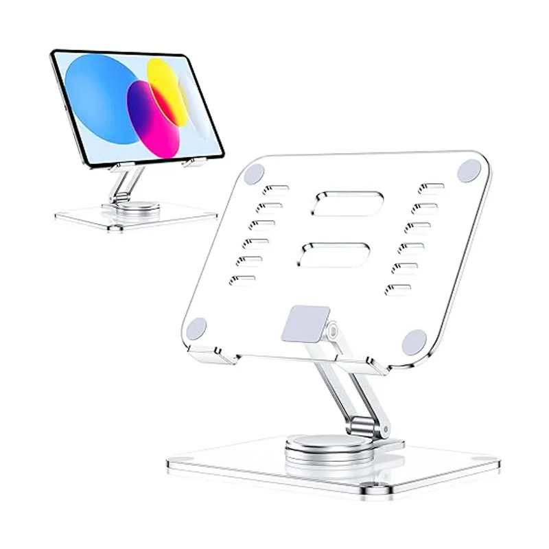 Acrylic tablet stand with 360-degree rotating base compatible with all devices hollow heat dissipation effective cooling