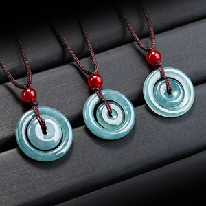 Collier en jade naturel avec pendentif en forme de beignet, pendentif en jade naturel pour mère et enfant, breloques pour garçons et filles, vente en gros - Product Image 2